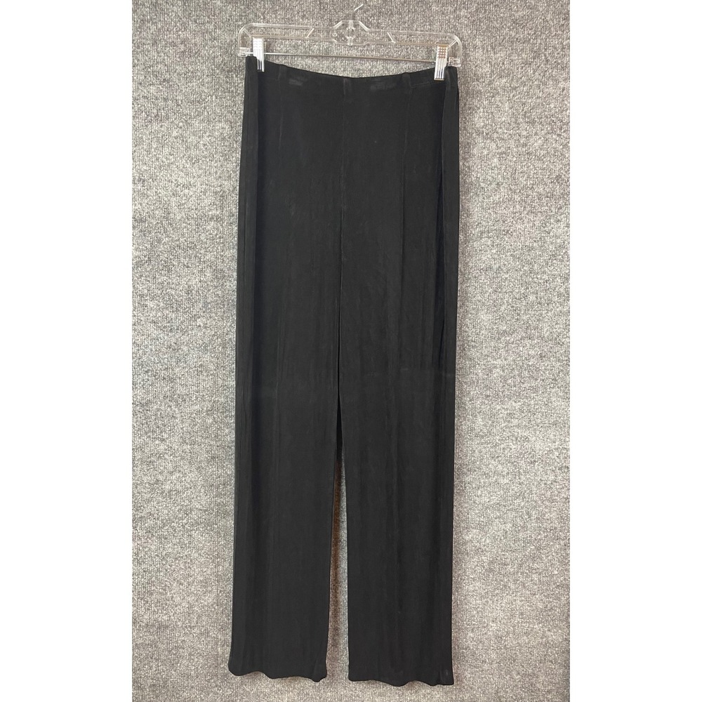 Chico's Travelers Pants Women Size 1 M Black Excellent Wide Leg Slinky Textured